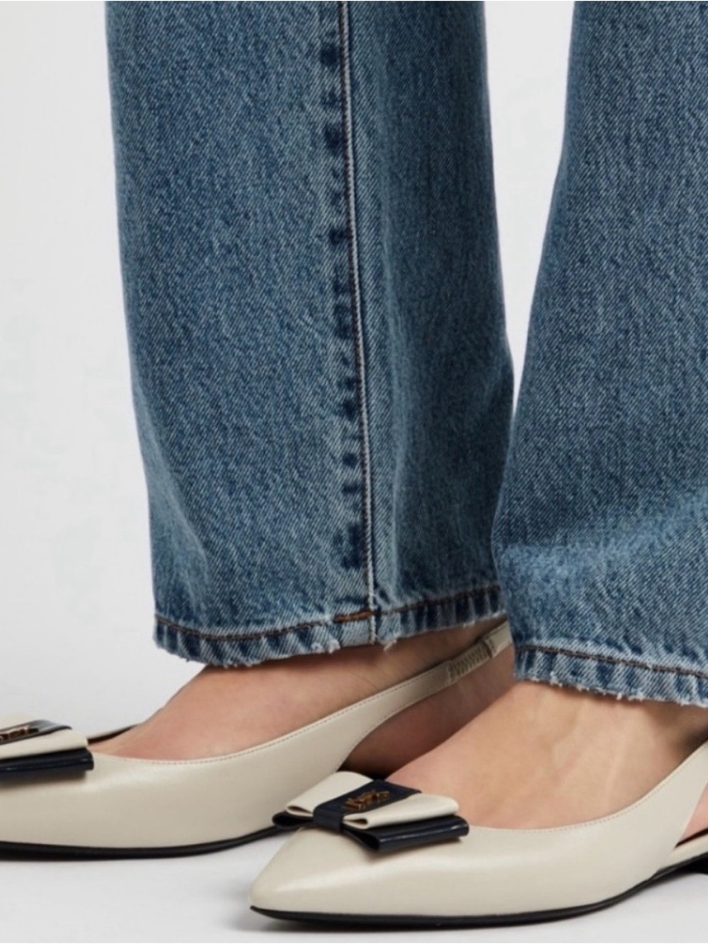 Yves Saint Laurent Cream and Black Bow Slingback Flats